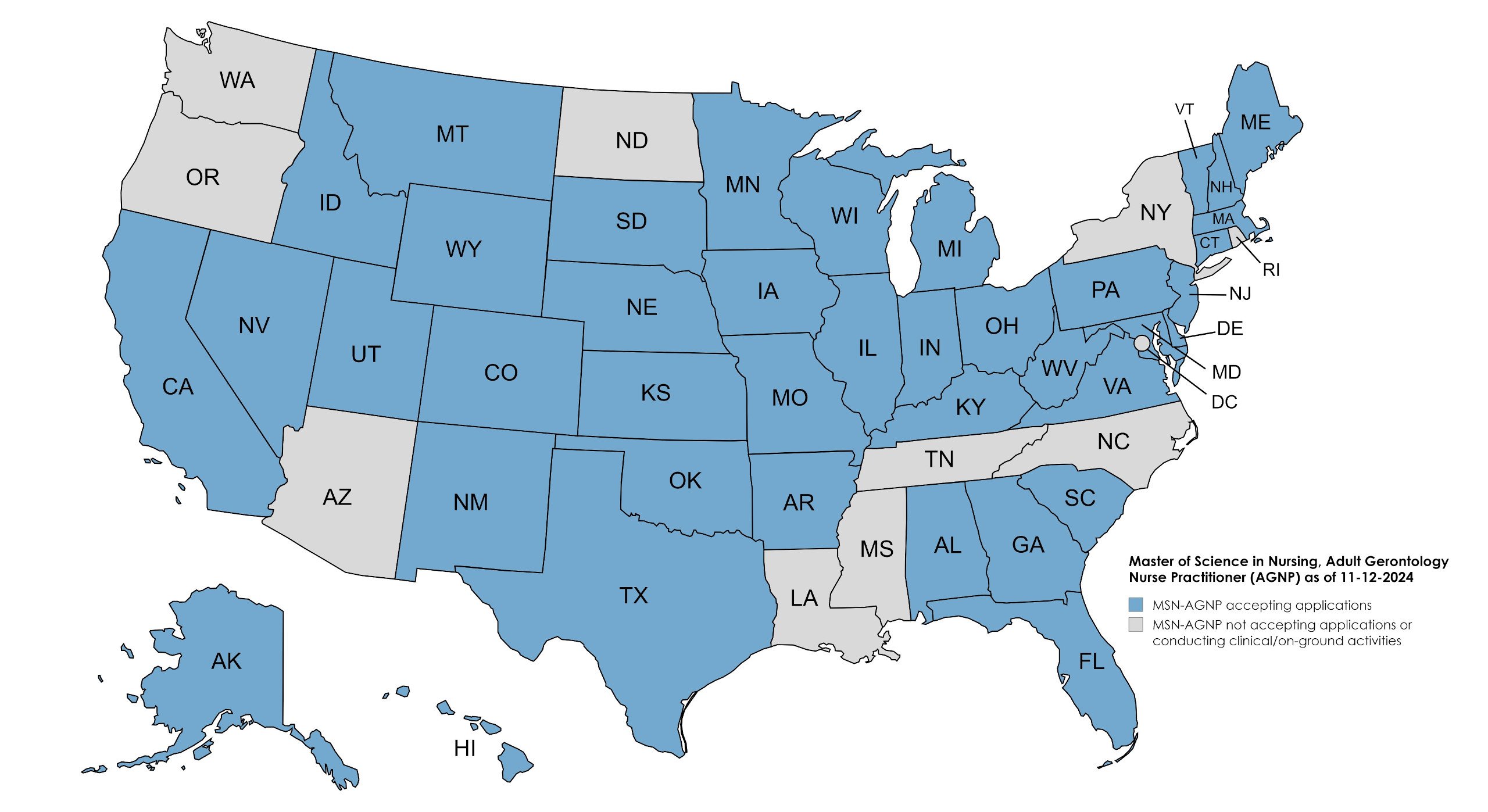 State Approvals: USAHS MSN-AGNP website map 11-12-24